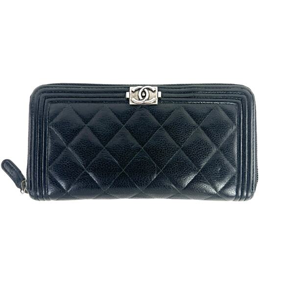 Chanel CC Boy Caviar Leather Zip Around Wallet - Picture 1 of 9